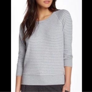 New JAMES PERSE Raglan Pullover Shirt Top Blouse Gray White Striped Knit